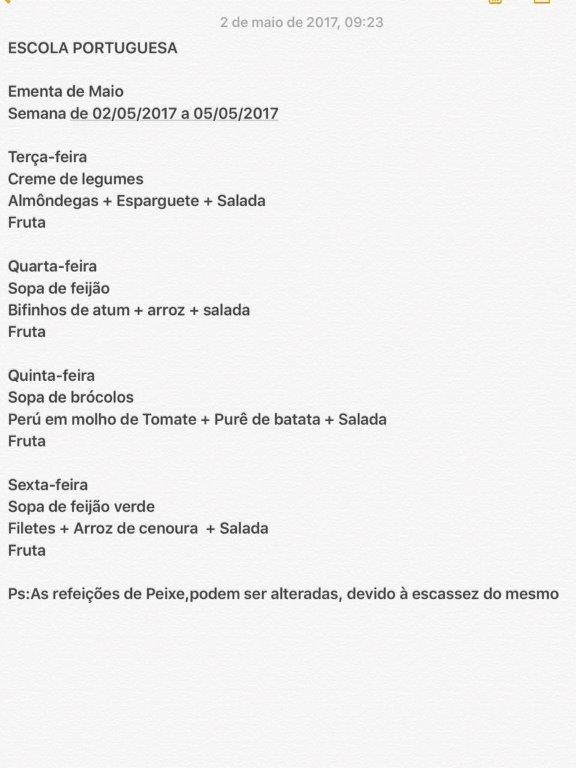 EMENTAS DE 2 DE MAIO A 5 DE MAIO